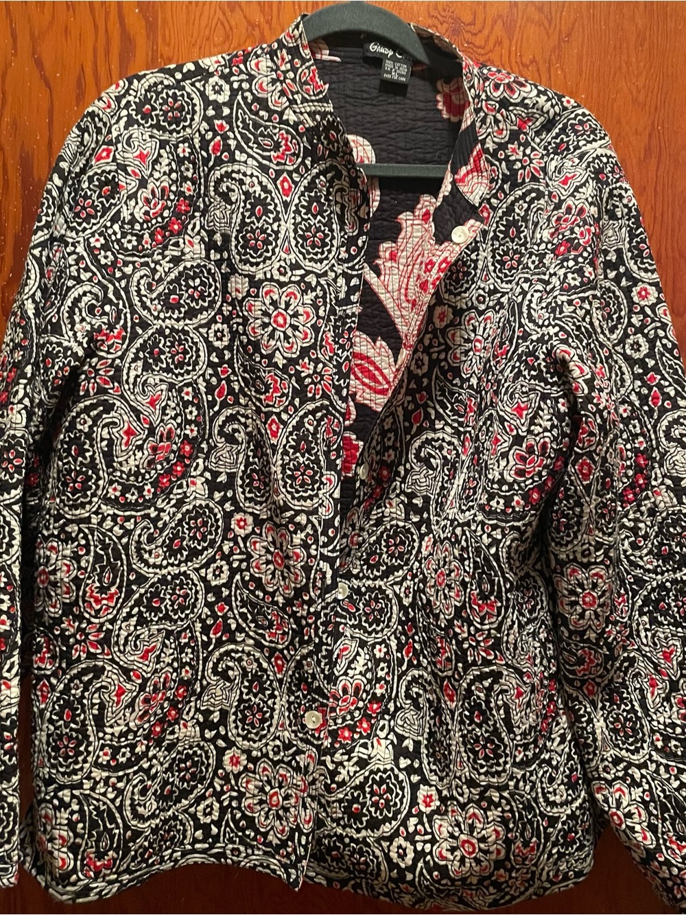 Grady Couture Black Quilted Paisley Jacket with Red & White Accents